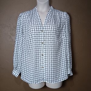 NWT Nine West Women's Black/White Geometric Long Sleeve Blouse Size 1X